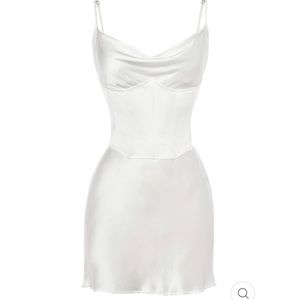 Heiress Beverly Hills white corset satin slip mini dress